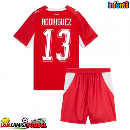 Camisa de Futebol Suíça Ricardo Rodriguez #13 Equipamento Principal Infantil Mundo 2026 Manga Curta (+ Calças curtas)